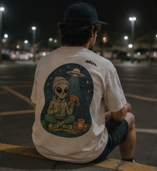 Wearing the Alien Pizza tee