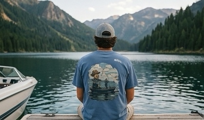 Wearing the Fishing Buddy tee