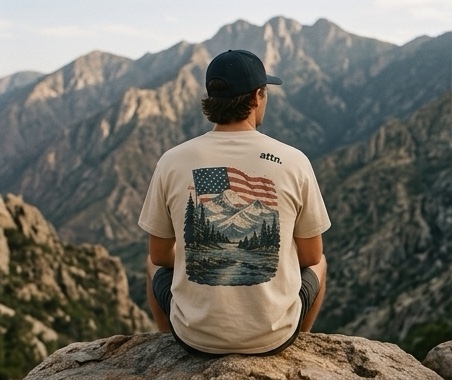 Wearing the Mountain Freedom tee