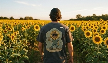 Wearing the Sunflower Dude tee